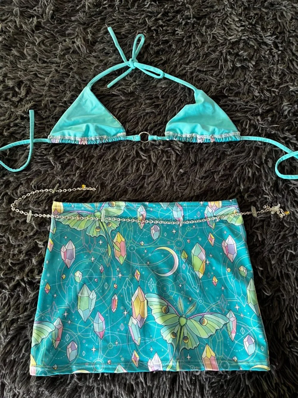 Handmade Rave Skirt Set w/ Real Crystal Body Chain